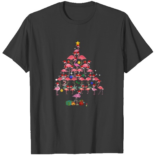 Flamingo Christmas Tree Funny Xmas Flamingo Lover T-shirt