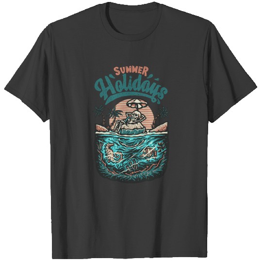 Skeleton in summer beach T-shirt