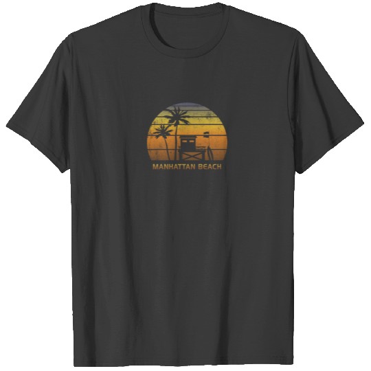 Retro Manhattan Beach Sunset Surfing Palm Tree T-shirt