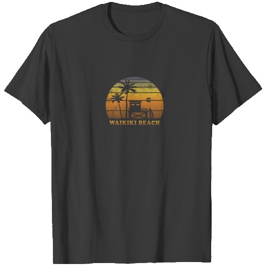 Retro Waikiki Beach Oahu Hawaii Fan Vacation T-shirt