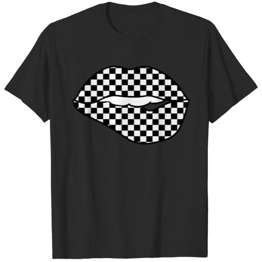 Discover Funny Checkered Black White Lip Gift Cute T-shirt