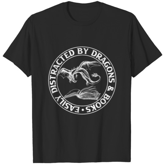 Discover Easily Distracted By Dragons & Books Book Lover Fa T-shirt
