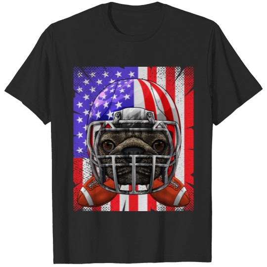 Discover Pug American Football USA Flag Merica Dog Football T-shirt