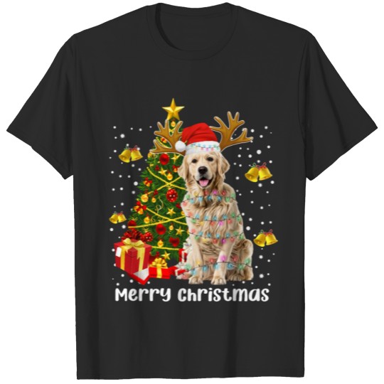 Discover Golden Retriever Santa Christmas Tree Lights Xmas T-shirt