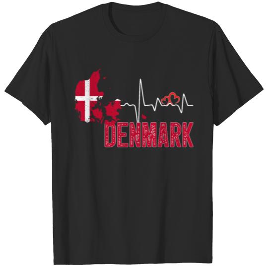 Discover Denmark Flag Map Heartbeat for Danish Pride T-shirt