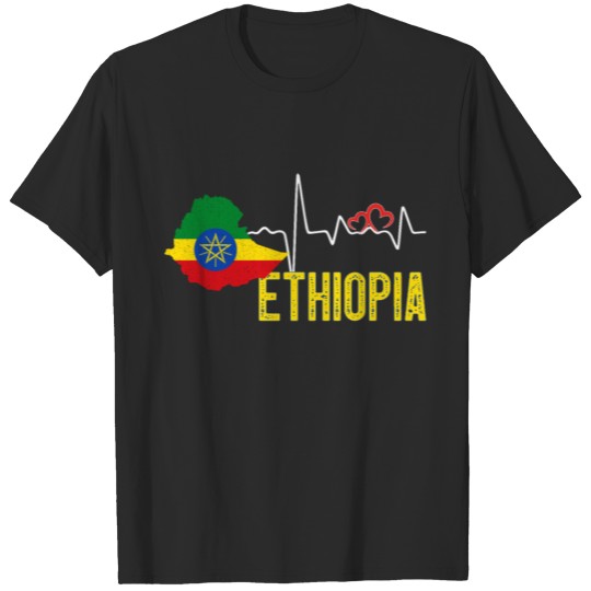 Discover Ethiopia Flag Map Heartbeat for Ethiopian Pride T-shirt