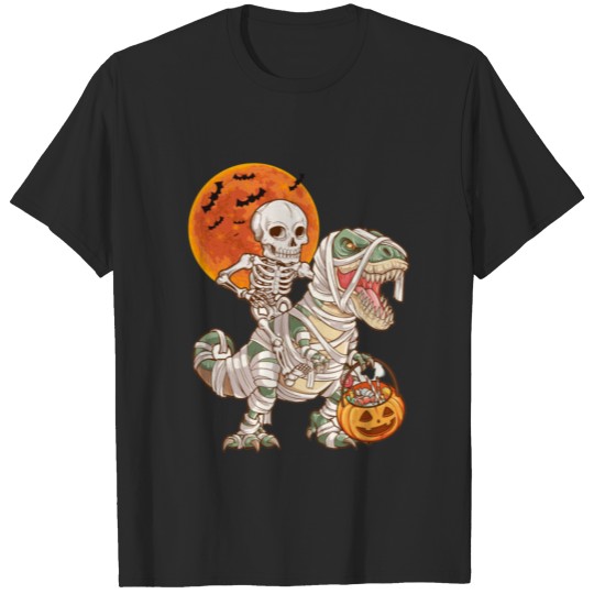 Discover Halloween Skeleton Riding T Rex Mummy Funny Spooky T-shirt