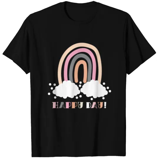 Happy day! with friendly peach and pink rainbow T-shirt