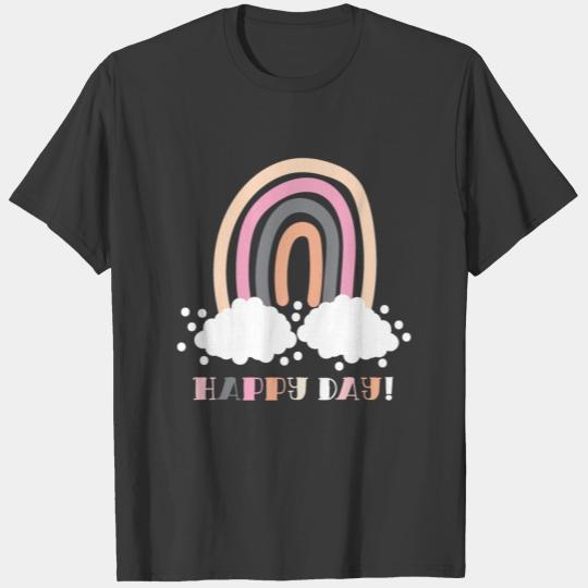 Happy day! with friendly peach and pink rainbow T-shirt