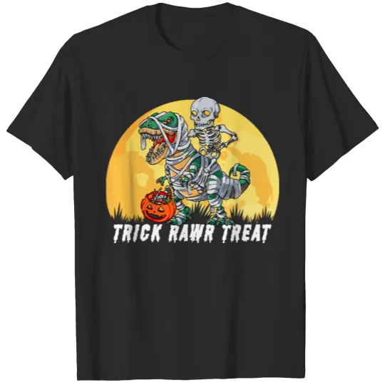 Discover halloween t-rex mummy and skeleton chasing candies T-shirt