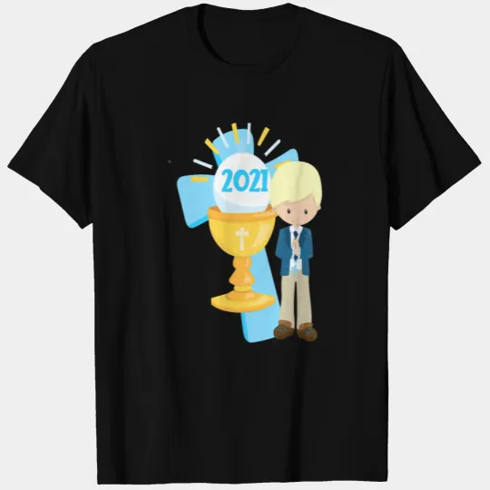 2021 First Communion Keepsake Blond Boy Religious T-shirt