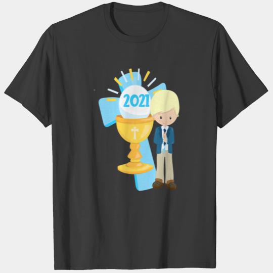 2021 First Communion Keepsake Blond Boy Religious T-shirt