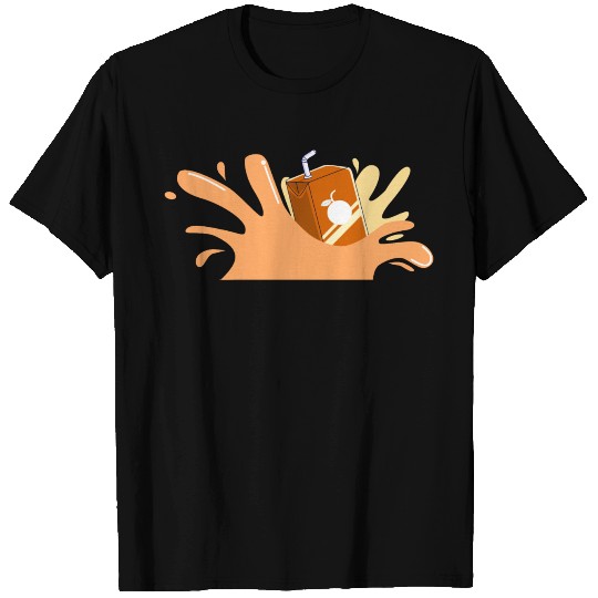 Orange juice box drops into orange juice T-shirt
