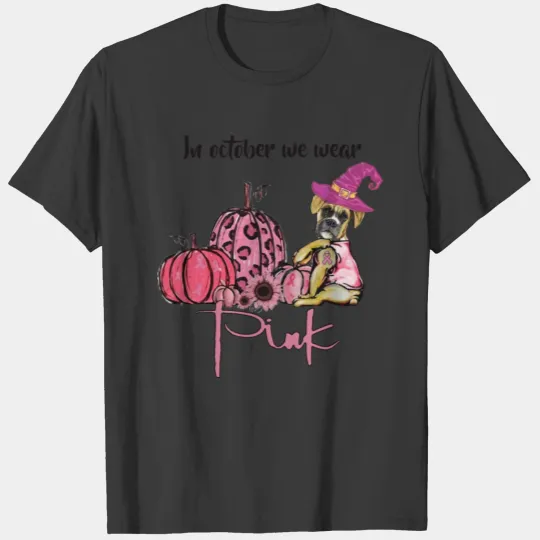 Halloween Pink Boxer Dog Witch Pumpkin T Shirt T-shirt