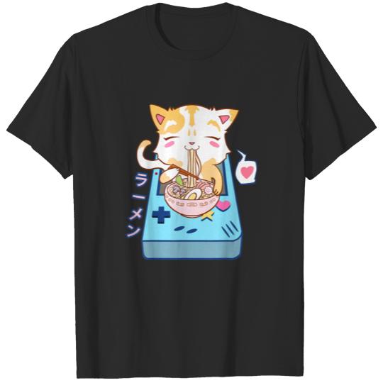 Gamer Cat Ramen Noodle Kawaii Pastel Goth Alt Punk T-shirt