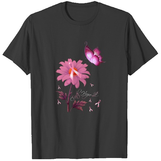 Faith Hope Love - Butterfly Daisy Breast Cancer T-shirt