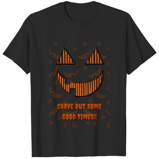 Striped Orange Pumpkin Face Creepy But Cute Smile T-shirt
