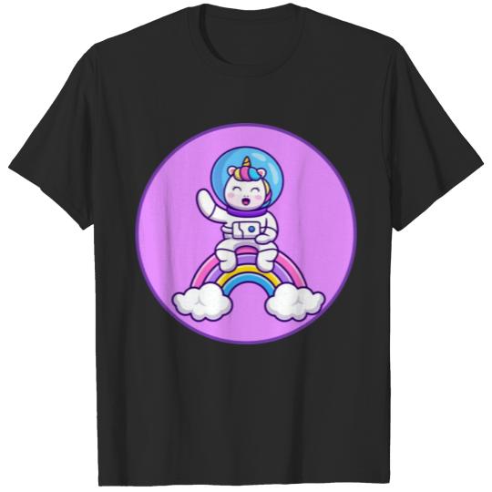 Discover Cute Astronaut Unicorn Sitting Rainbow Cartoon T-shirt