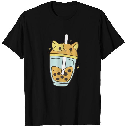 yellow cat boba tea cute T-shirt