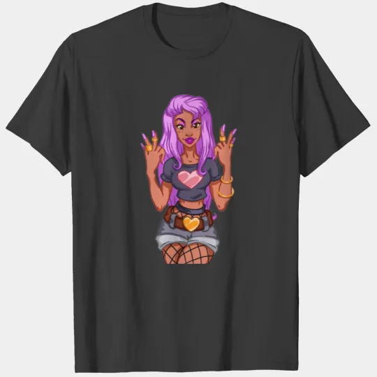 Cartoon girl with purple hair and lips T-shirt