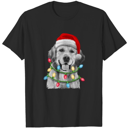 Discover Golden Retriever Santa Hat Christmas Tree Lights T-shirt