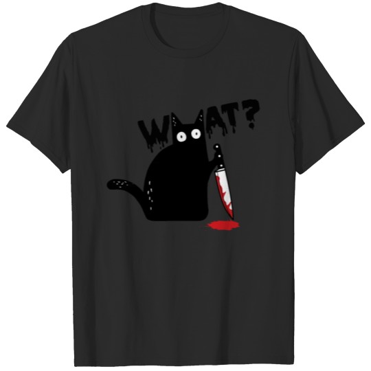 Discover Black Cat Killer Ask What Halloween Knife Sarcasm T-shirt