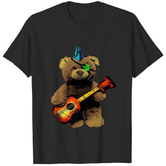 Discover Mohawk Bear Funny Cute Bear With Guitar T-shirt
