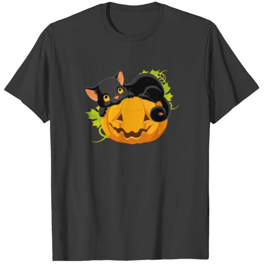 Pumpkin and Black Cat Halloween Vintage tshirt T-shirt