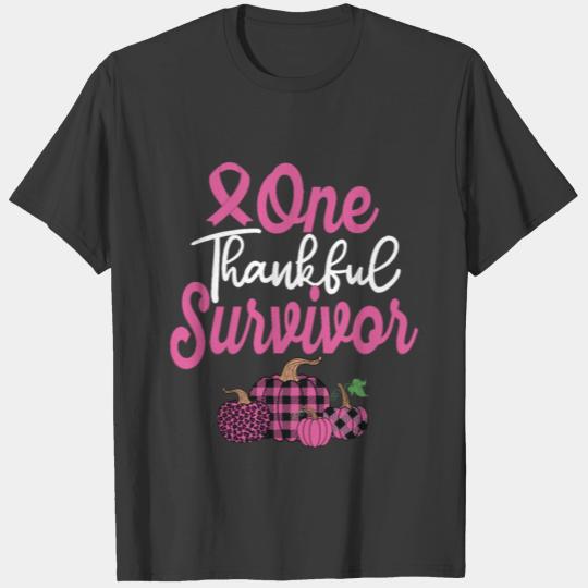 One Thankful Survivor - pink Pumpkin Breast Cancer T-shirt