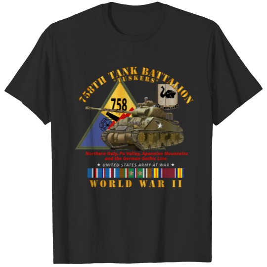 Discover Army 758th Tank Battalion Tuskers w Tank w SSI T-shirt