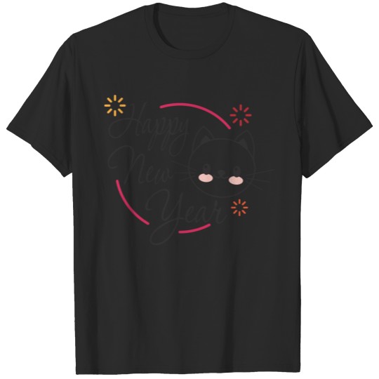 Discover Happy New Year Xmas cute Cat Expression T-shirt