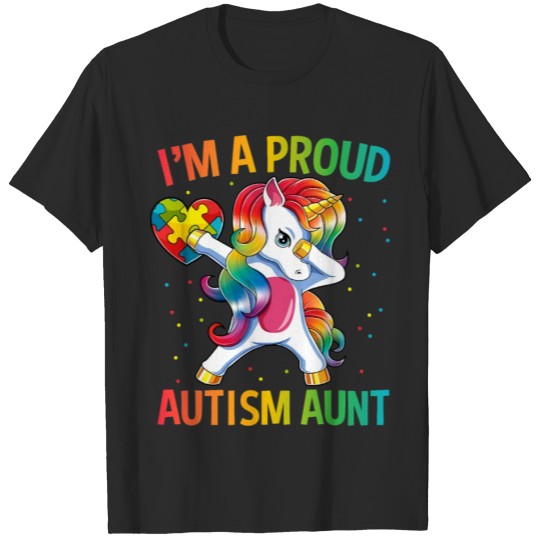Discover Autism Awareness Dabbing Unicorn Proud Autism Aunt T-shirt