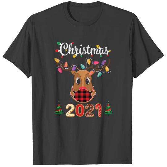 Matching Family Christmas 2021 Plaid Mask Rudolph T-shirt