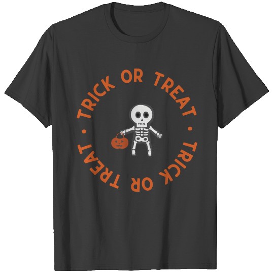 Black Orange Trick or Treat Skeleton Halloween T-shirt