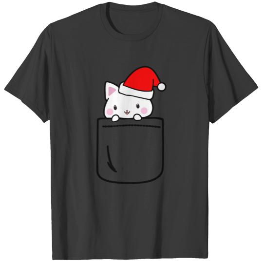 Cute Cat In Pocket Happy Christmas Kitty Lover Gif T-shirt