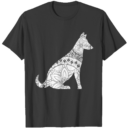 German shepherd sitting pattern mandala T-shirt
