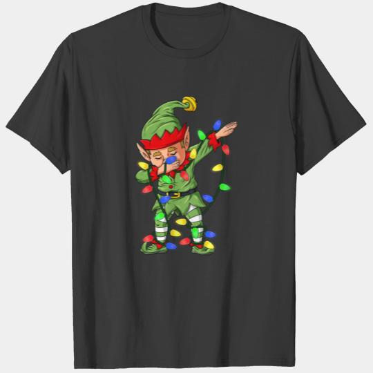 Dabbing Elf Christmas Lights Funny Dad Dance Xmas T-shirt