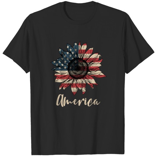 Discover America Sunflower 4th Of July American Flag T-shirt