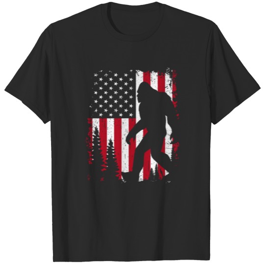 Discover Bigfoot 4th of July American USA Flag Patriotic T-shirt