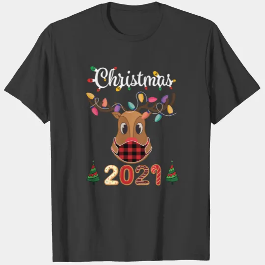 Matching Family Christmas 2021 Plaid Mask Rudolph T-shirt