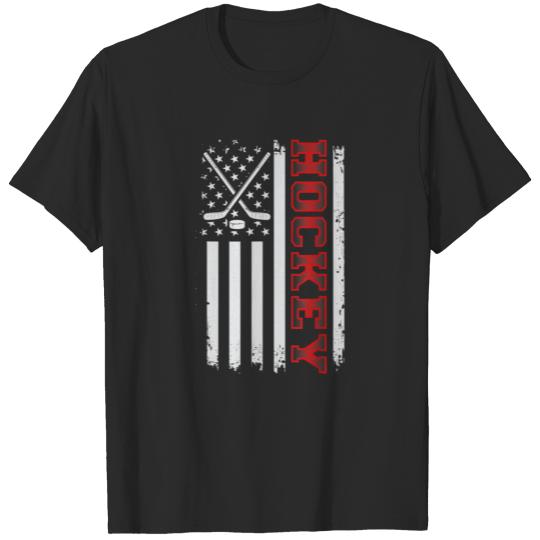 Discover Patriotic American Goalie US Flag Hockey Stick T-shirt