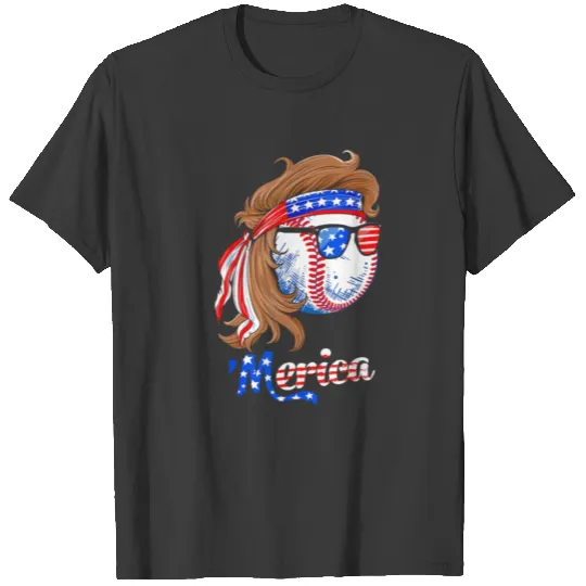Merica Mullet 4th Of July Patriotic Baseball Gift T-shirt