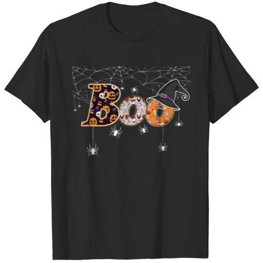 Boo With Spiders And Witch Hat Halloween T-shirt