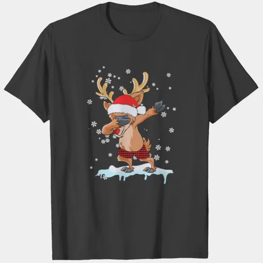 Rudolph Reindeer Dabbing Santa Hat Christmas T-shirt