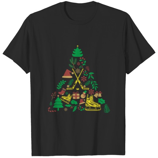 Discover Christmas Tree Ice Hockey Player Funny Xmas Sport T-shirt