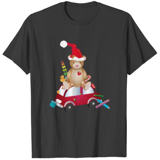 Toy car with teddy bear and Santa hat T-shirt