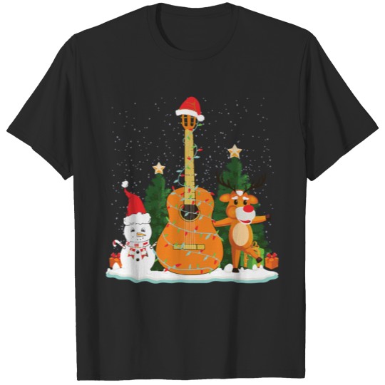 Discover Guitar Christmas Lights Reindeer Snowman Family T-shirt