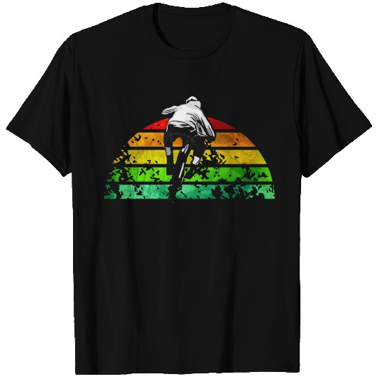 Mountainbiker on Rainbow Striped Half Circle (DDP) T-shirt