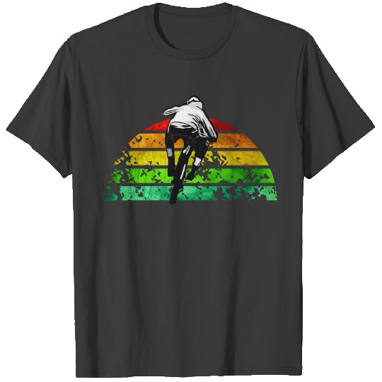 Mountainbiker on Rainbow Striped Half Circle (DDP) T-shirt