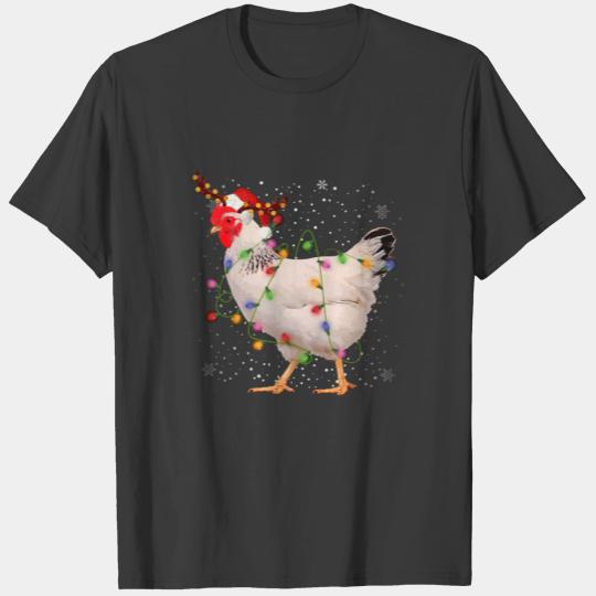Chicken Christmas Tree Funny Xmas Lights Reindeer T-shirt